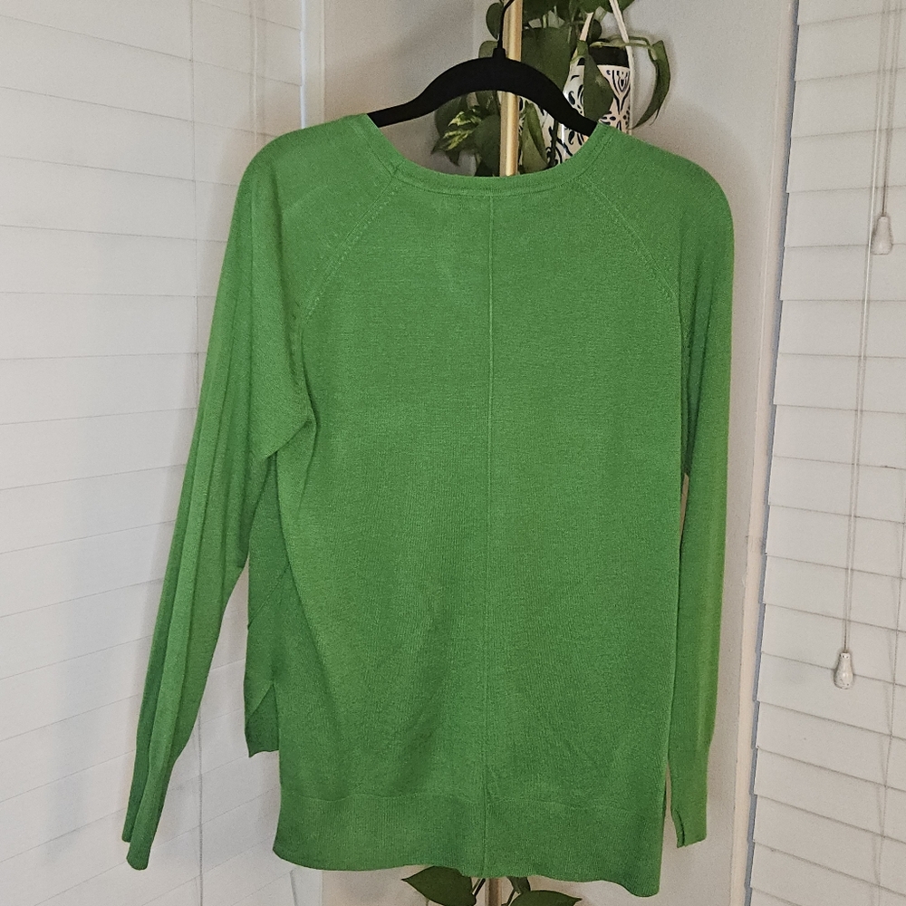 ZARA Green Lightweight Raglan Knit Sweater High-Low Hem - Picture 2 of 4